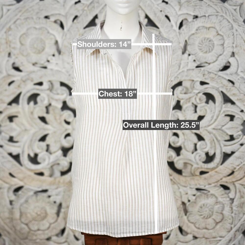 Style & Co Women's XS Beige White Stripe Linen Cotton Sleeveless Blouse India - Picture 2 of 8